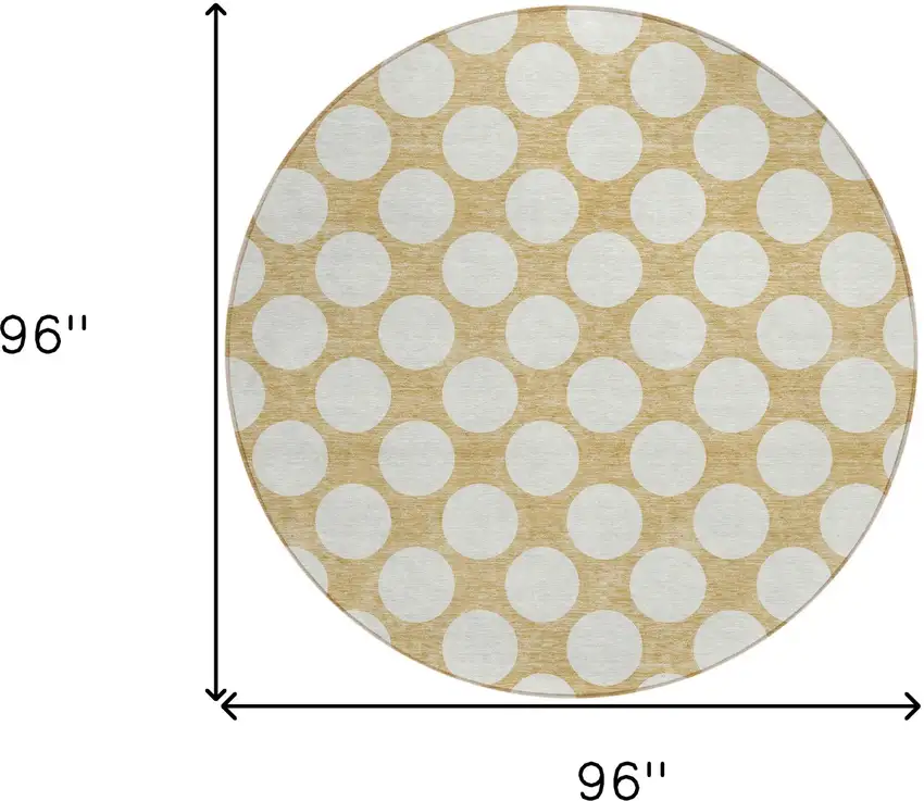 8' Gold And Beige Round Polka Dot Washable Indoor Outdoor Area Rug Photo 3