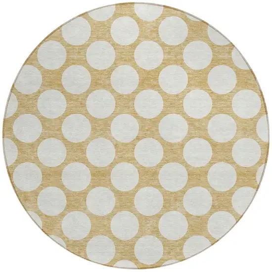 8' Gold And Beige Round Polka Dot Washable Indoor Outdoor Area Rug Photo 5