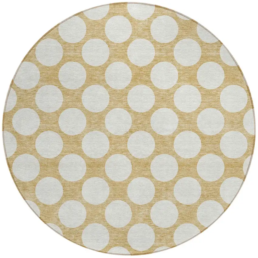 8' Gold And Beige Round Polka Dot Washable Indoor Outdoor Area Rug Photo 5
