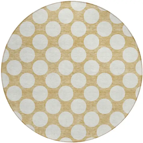 8' Gold And Beige Round Polka Dot Washable Indoor Outdoor Area Rug Photo 2