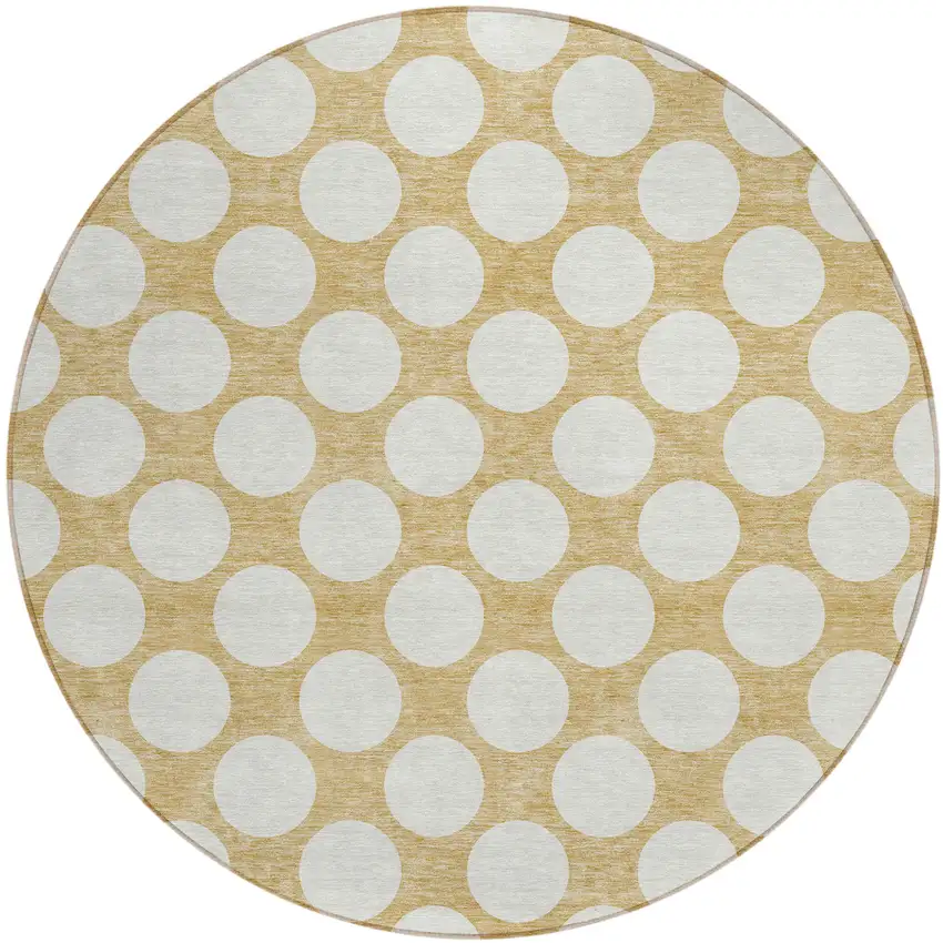 8' Gold And Beige Round Polka Dot Washable Indoor Outdoor Area Rug Photo 2