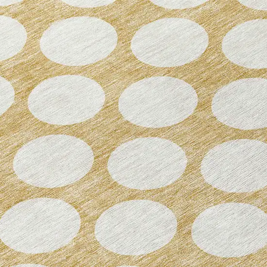 8' Gold And Beige Round Polka Dot Washable Indoor Outdoor Area Rug Photo 8