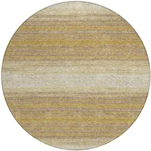 Photo of 8' Gold And Beige Round Striped Washable Indoor Outdoor Area Rug