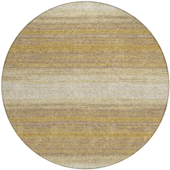8' Gold And Beige Round Striped Washable Indoor Outdoor Area Rug Photo 2