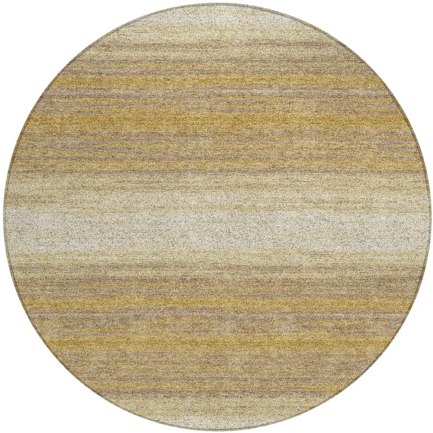 8' Gold And Beige Round Striped Washable Indoor Outdoor Area Rug Photo 2