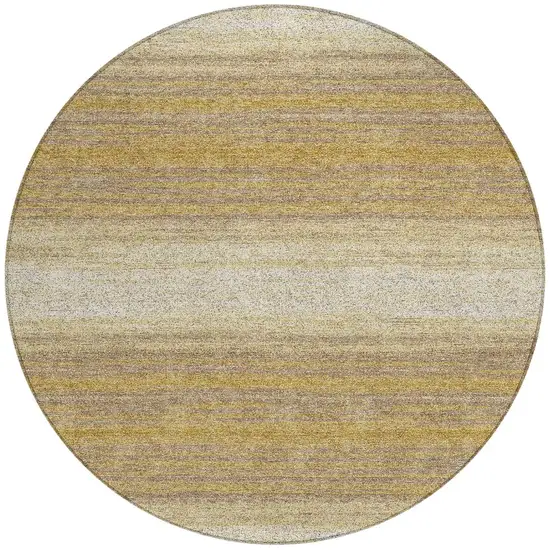 8' Gold And Beige Round Striped Washable Indoor Outdoor Area Rug Photo 5