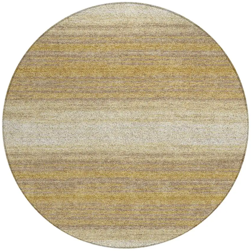 8' Gold And Beige Round Striped Washable Indoor Outdoor Area Rug Photo 5