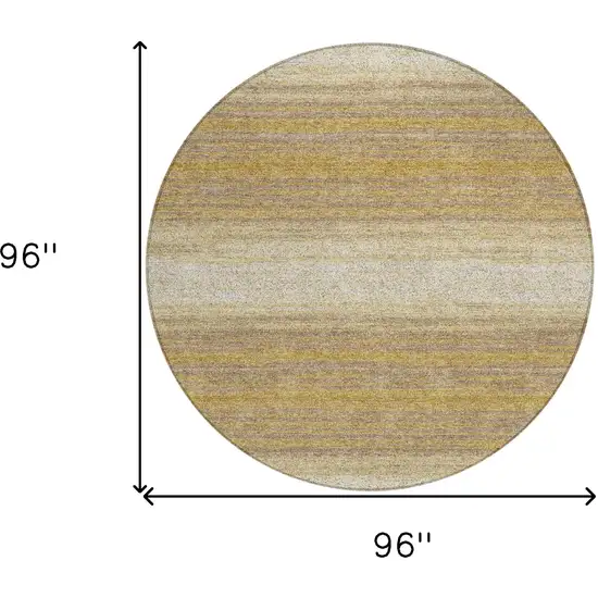 8' Gold And Beige Round Striped Washable Indoor Outdoor Area Rug Photo 3