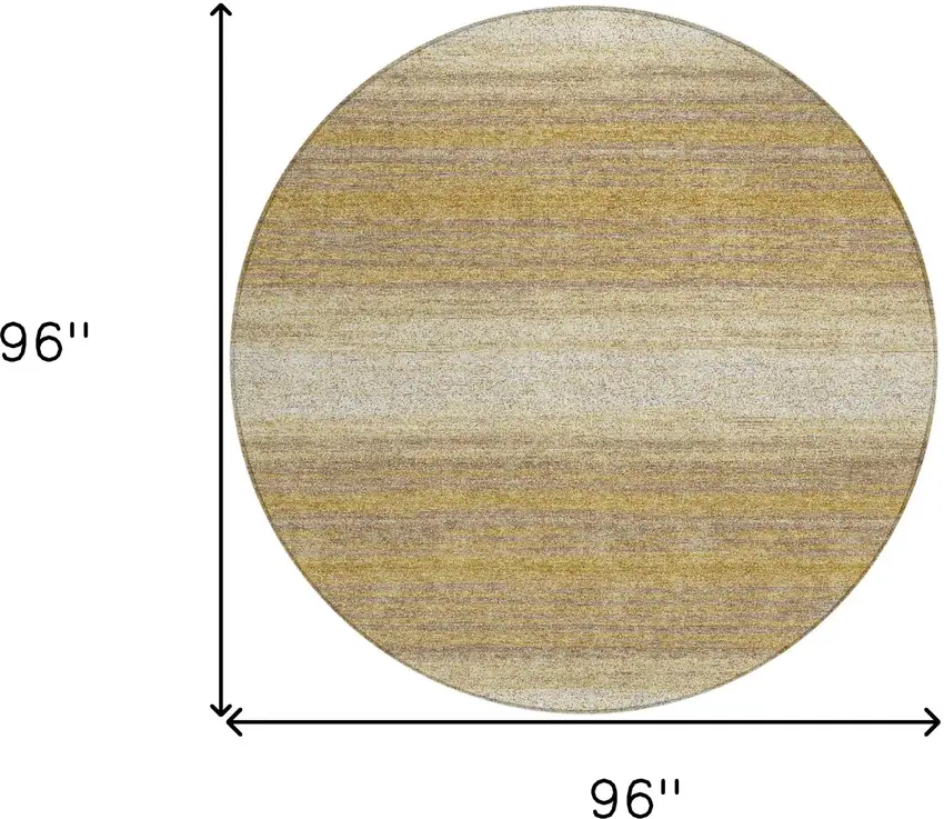 8' Gold And Beige Round Striped Washable Indoor Outdoor Area Rug Photo 3