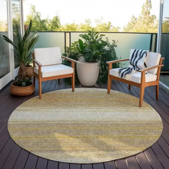 8' Gold And Beige Round Striped Washable Indoor Outdoor Area Rug Photo 6
