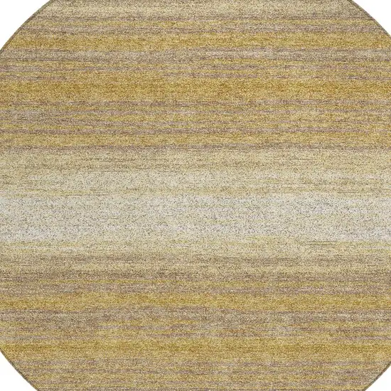 8' Gold And Beige Round Striped Washable Indoor Outdoor Area Rug Photo 4