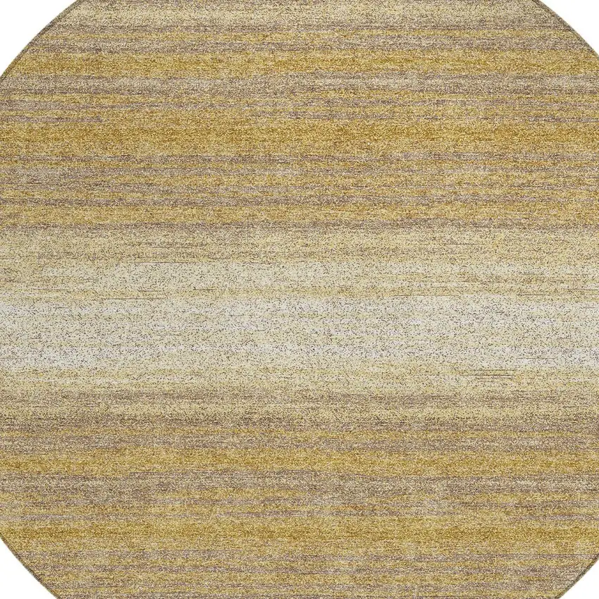 8' Gold And Beige Round Striped Washable Indoor Outdoor Area Rug Photo 4