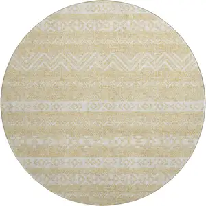 Photo of 8' Gold And Beige Southwestern Washable Round Rug With UV Protection