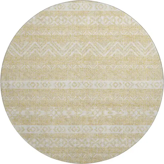 8' Gold And Beige Southwestern Washable Round Rug With UV Protection Photo 1