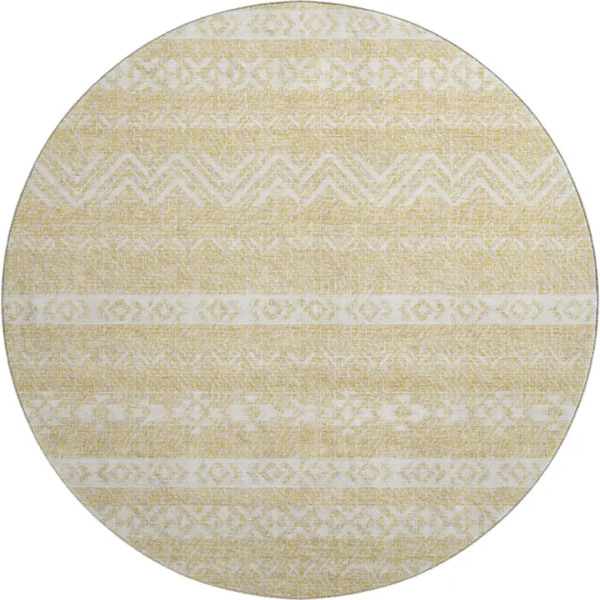 8' Gold And Beige Southwestern Washable Round Rug With UV Protection Photo 1