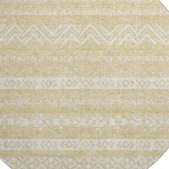 8' Gold And Beige Southwestern Washable Round Rug With UV Protection Photo 3