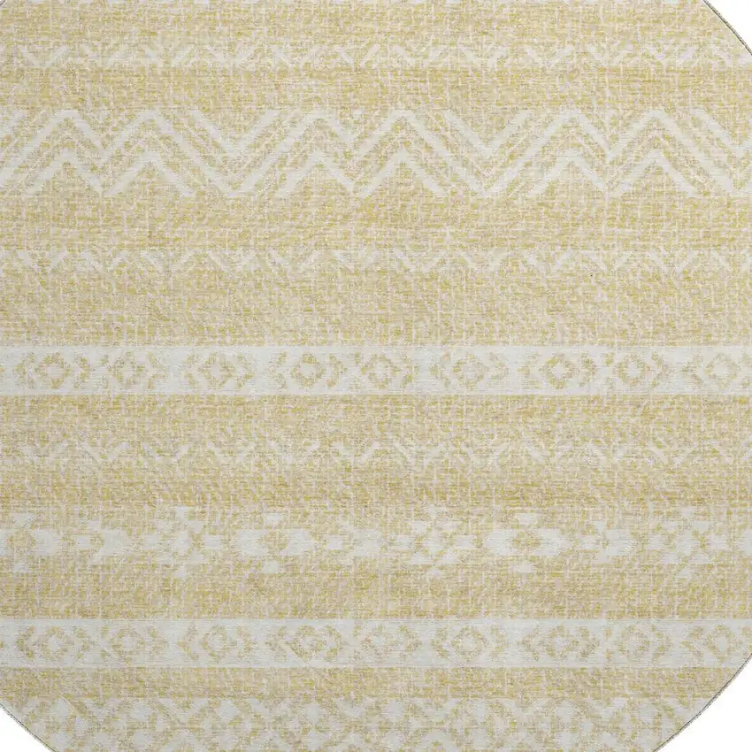 8' Gold And Beige Southwestern Washable Round Rug With UV Protection Photo 3