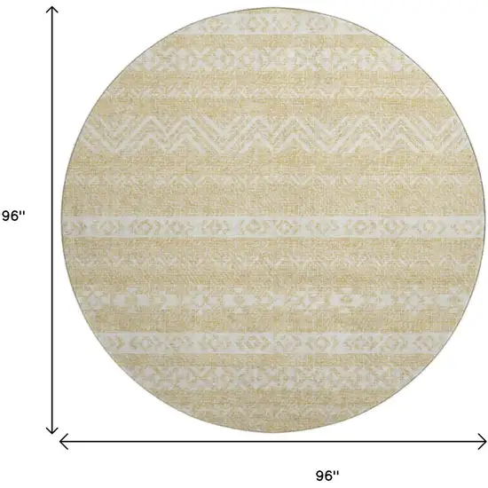 8' Gold And Beige Southwestern Washable Round Rug With UV Protection Photo 3