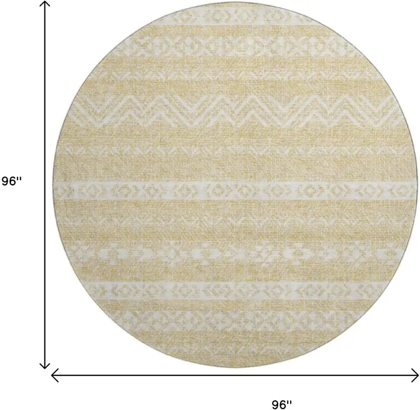 8' Gold And Beige Southwestern Washable Round Rug With UV Protection Photo 3