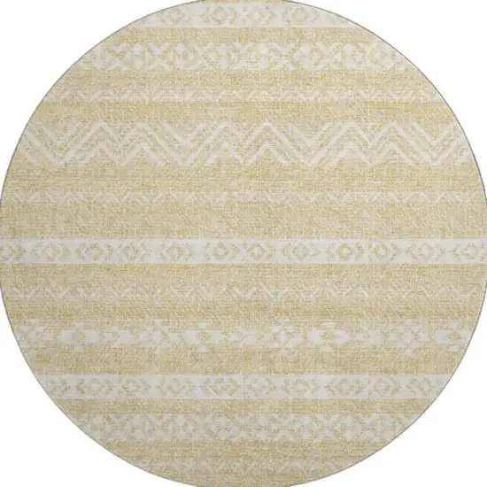 8' Gold And Beige Southwestern Washable Round Rug With UV Protection Photo 4