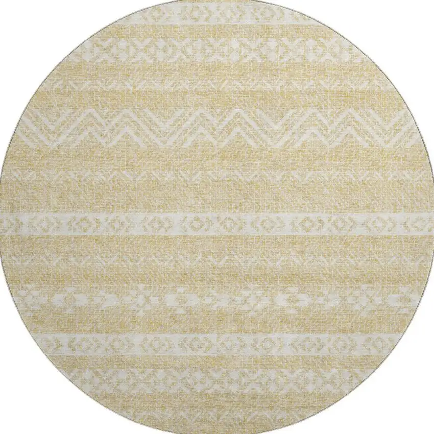 8' Gold And Beige Southwestern Washable Round Rug With UV Protection Photo 4
