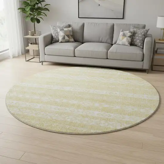 8' Gold And Beige Southwestern Washable Round Rug With UV Protection Photo 2