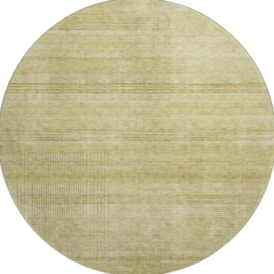 8' Gold And Beige Striped Washable Round Rug With UV Protection Photo 4