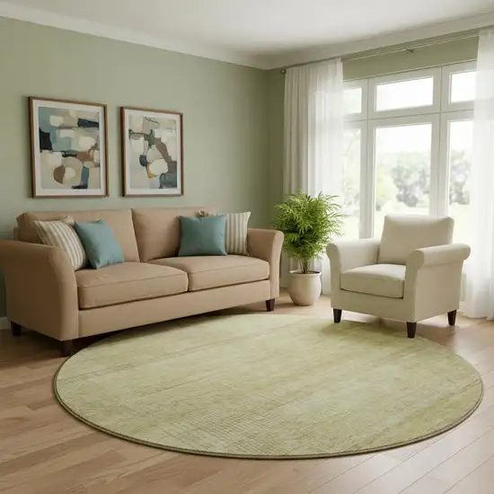 8' Gold And Beige Striped Washable Round Rug With UV Protection Photo 2