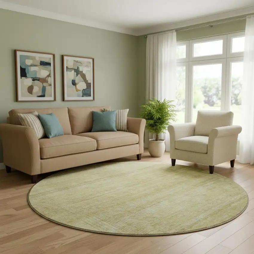 8' Gold And Beige Striped Washable Round Rug With UV Protection Photo 2