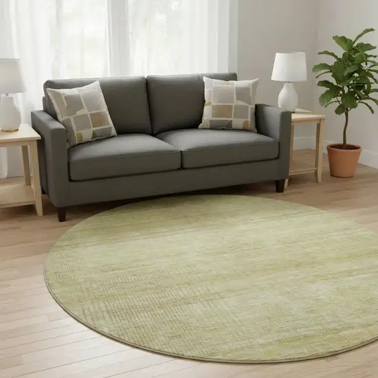 8' Gold And Beige Striped Washable Round Rug With UV Protection Photo 2