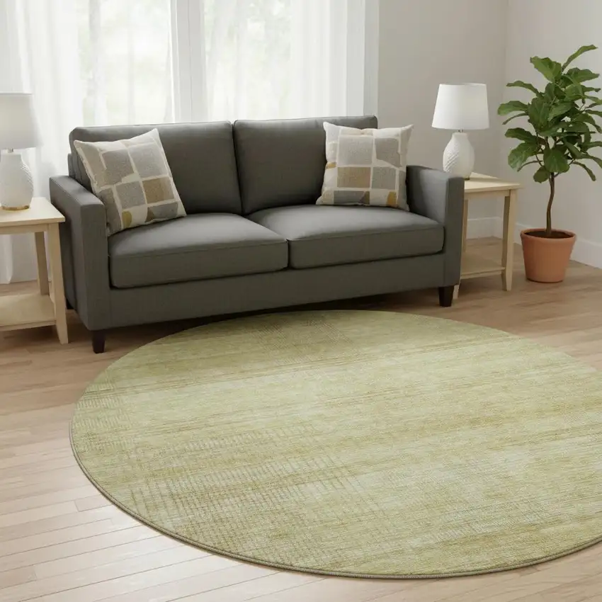 8' Gold And Beige Striped Washable Round Rug With UV Protection Photo 2