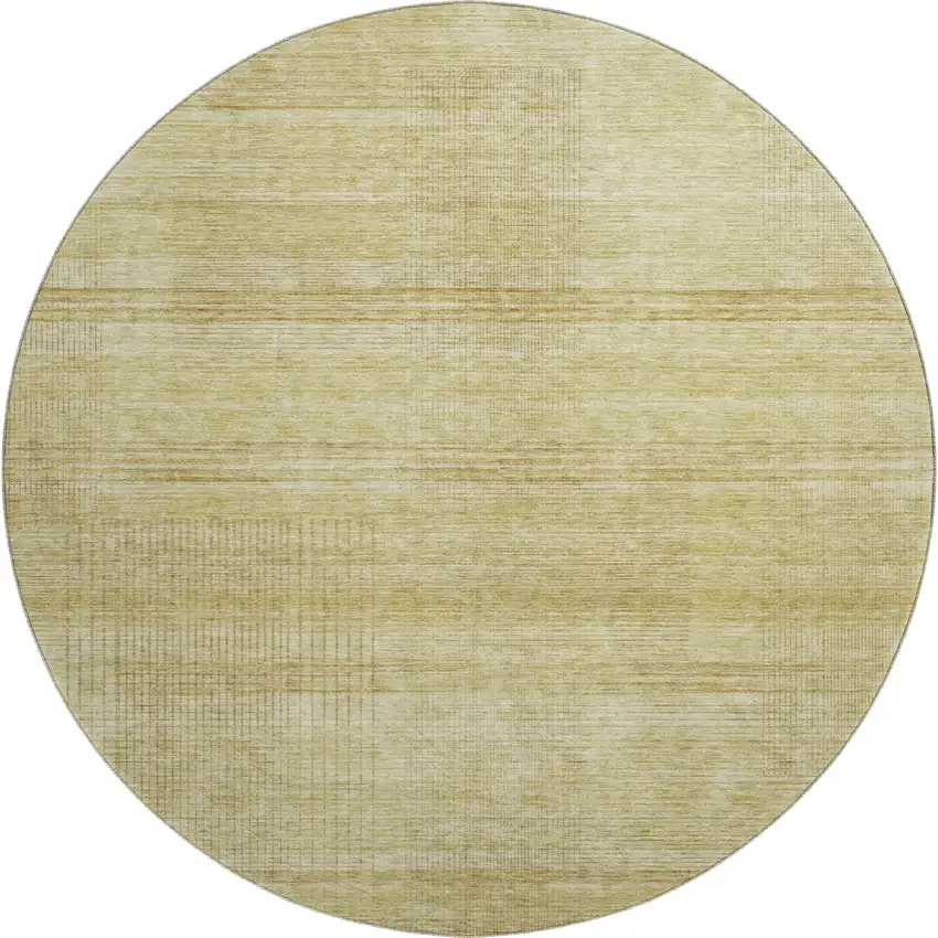 8' Gold And Beige Striped Washable Round Rug With UV Protection Photo 1