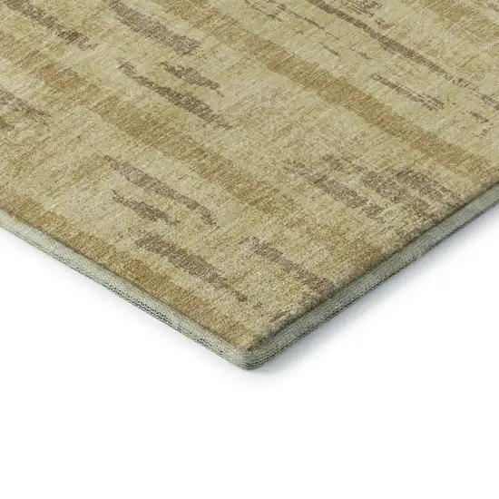 8' Gold And Beige Striped Washable Round Rug With UV Protection Photo 7