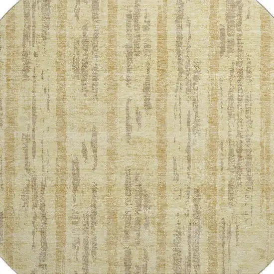 8' Gold And Beige Striped Washable Round Rug With UV Protection Photo 3