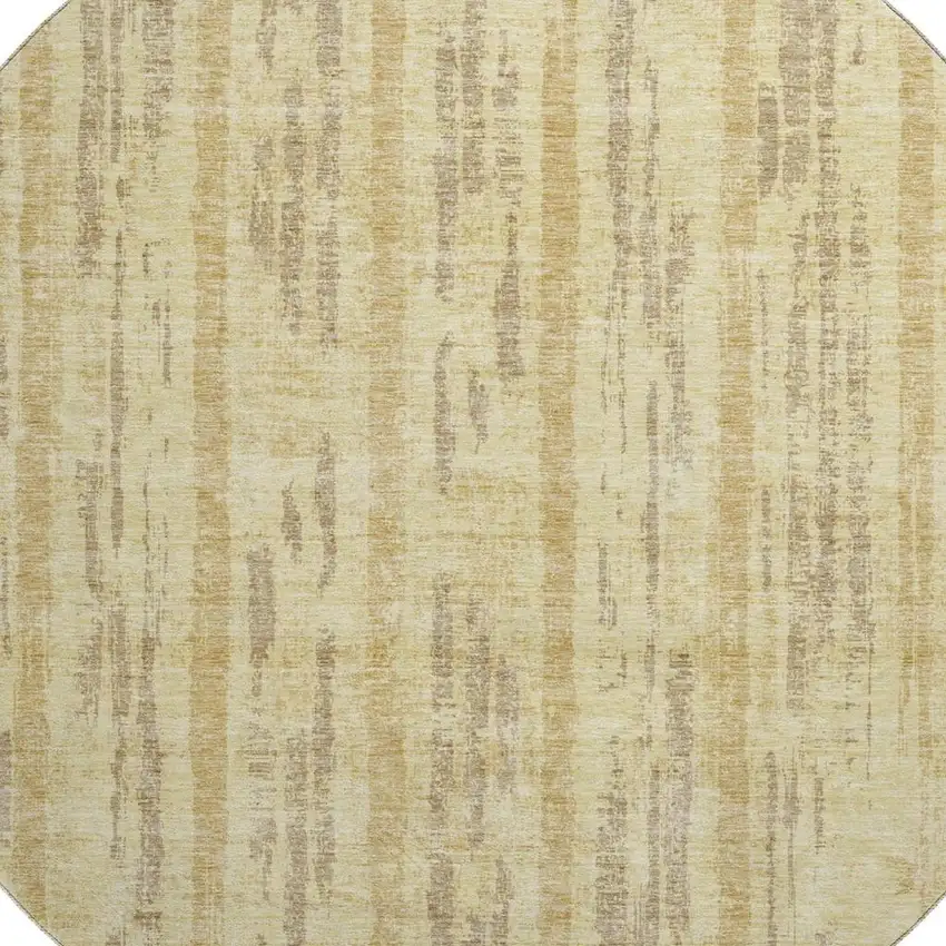 8' Gold And Beige Striped Washable Round Rug With UV Protection Photo 3