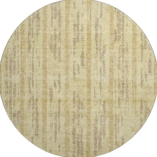 8' Gold And Beige Striped Washable Round Rug With UV Protection Photo 4