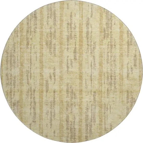 8' Gold And Beige Striped Washable Round Rug With UV Protection Photo 1