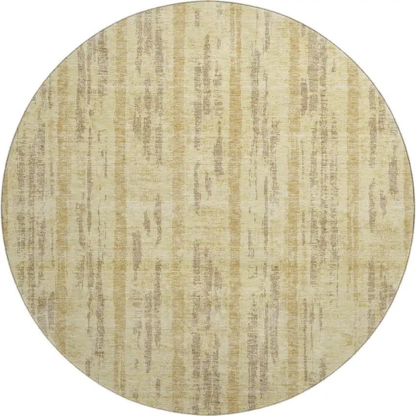 8' Gold And Beige Striped Washable Round Rug With UV Protection Photo 1