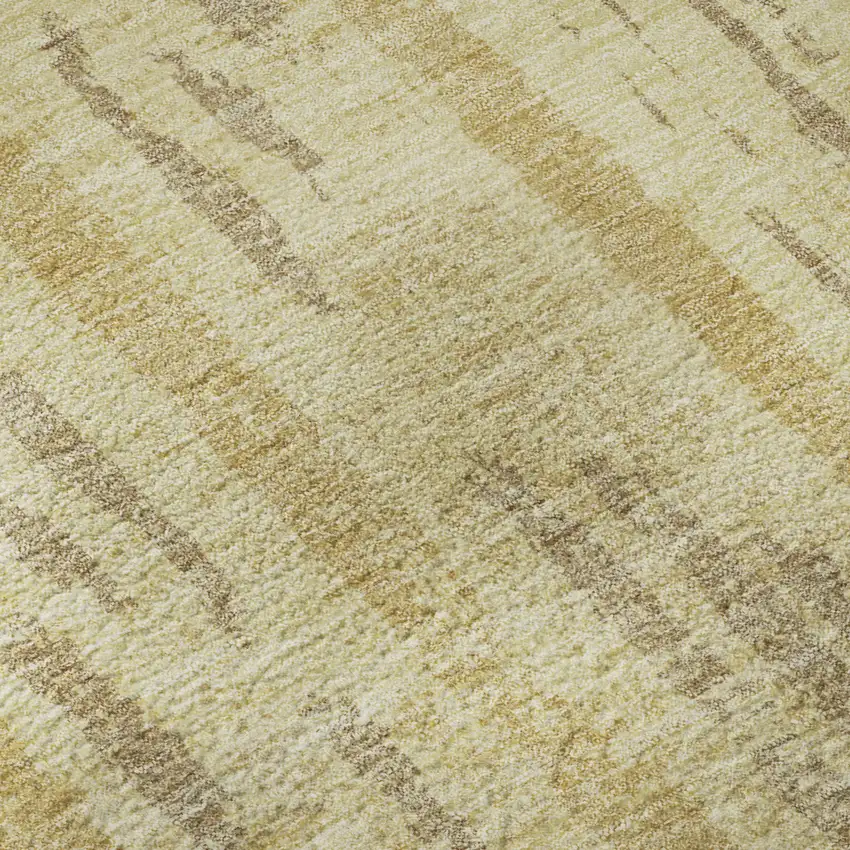 8' Gold And Beige Striped Washable Round Rug With UV Protection Photo 9