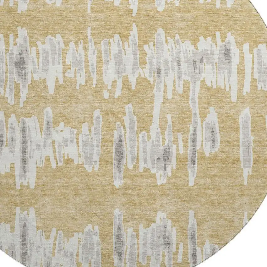8' Gold And Beige Striped Washable Round Rug With UV Protection Photo 3