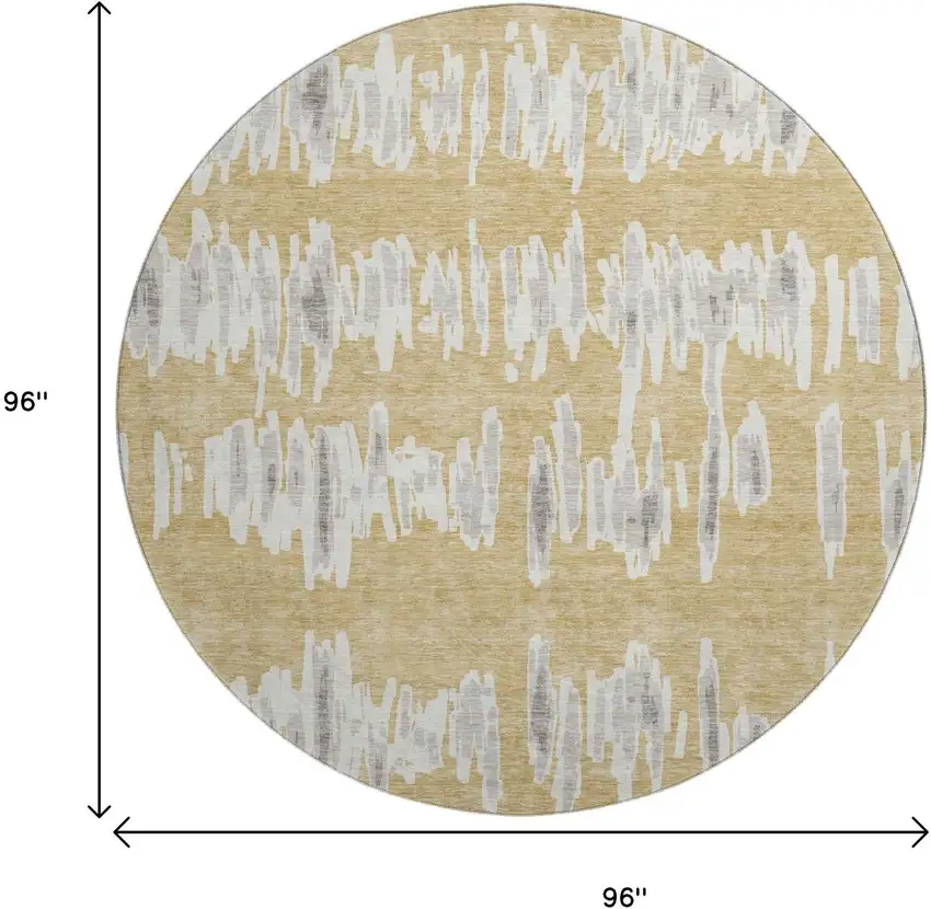8' Gold And Beige Striped Washable Round Rug With UV Protection Photo 3
