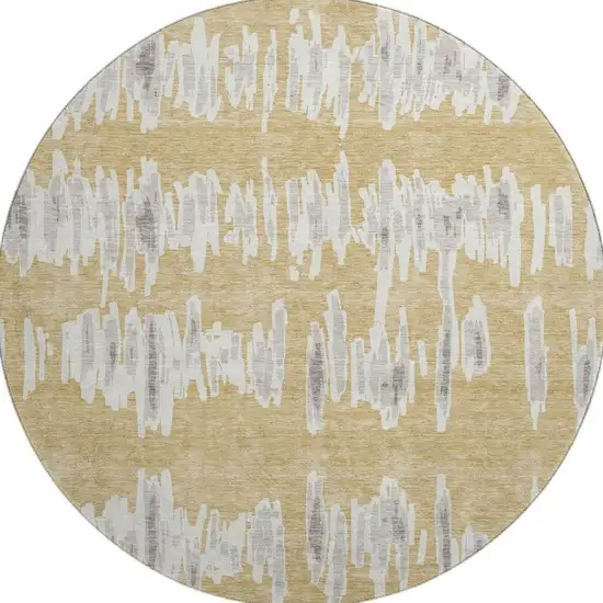8' Gold And Beige Striped Washable Round Rug With UV Protection Photo 4