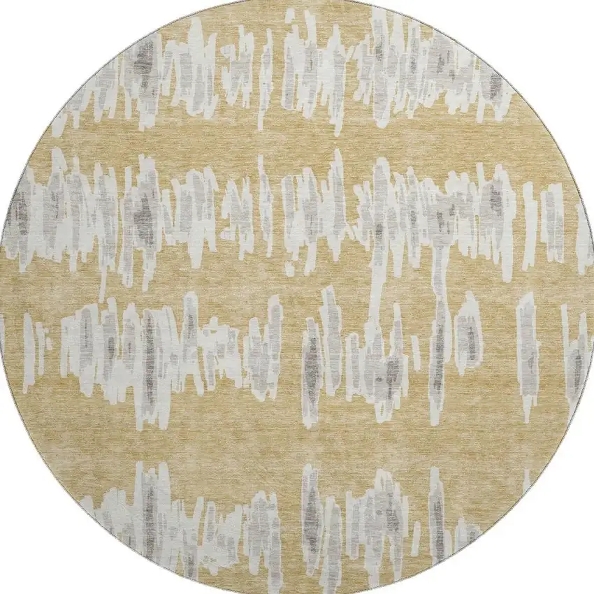 8' Gold And Beige Striped Washable Round Rug With UV Protection Photo 4