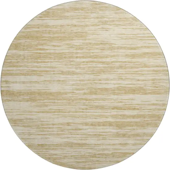 8' Gold And Beige Striped Washable Round Rug With UV Protection Photo 1