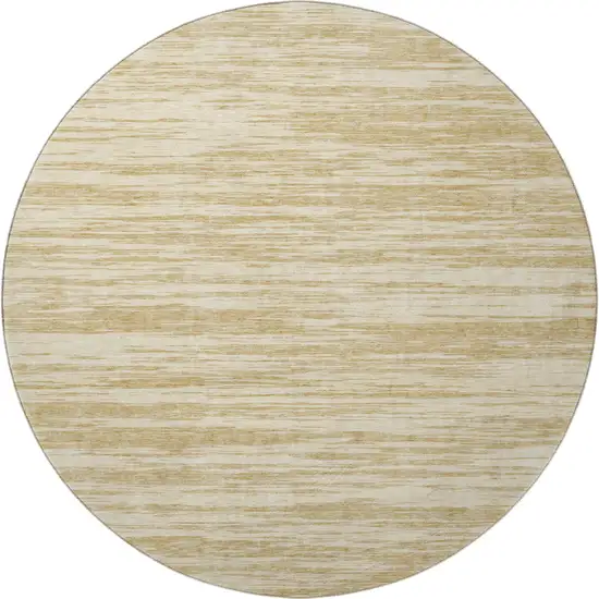 8' Gold And Beige Striped Washable Round Rug With UV Protection Photo 3