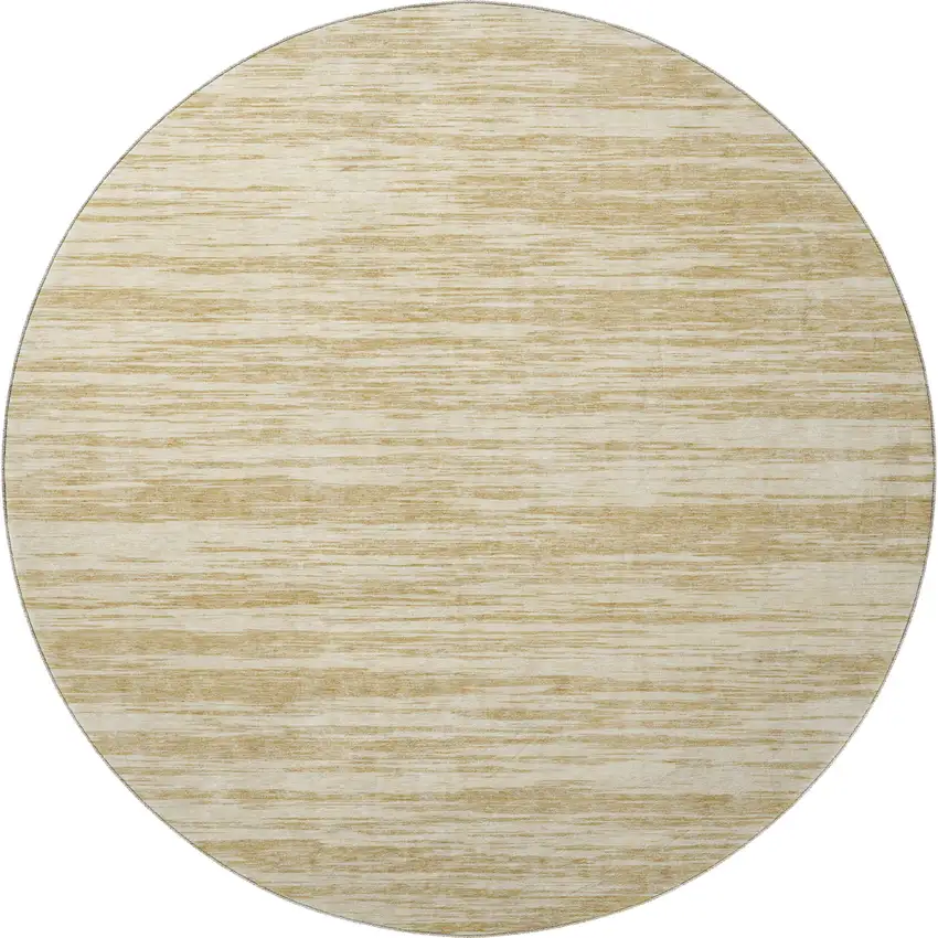 8' Gold And Beige Striped Washable Round Rug With UV Protection Photo 3