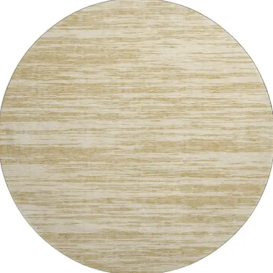 8' Gold And Beige Striped Washable Round Rug With UV Protection Photo 2