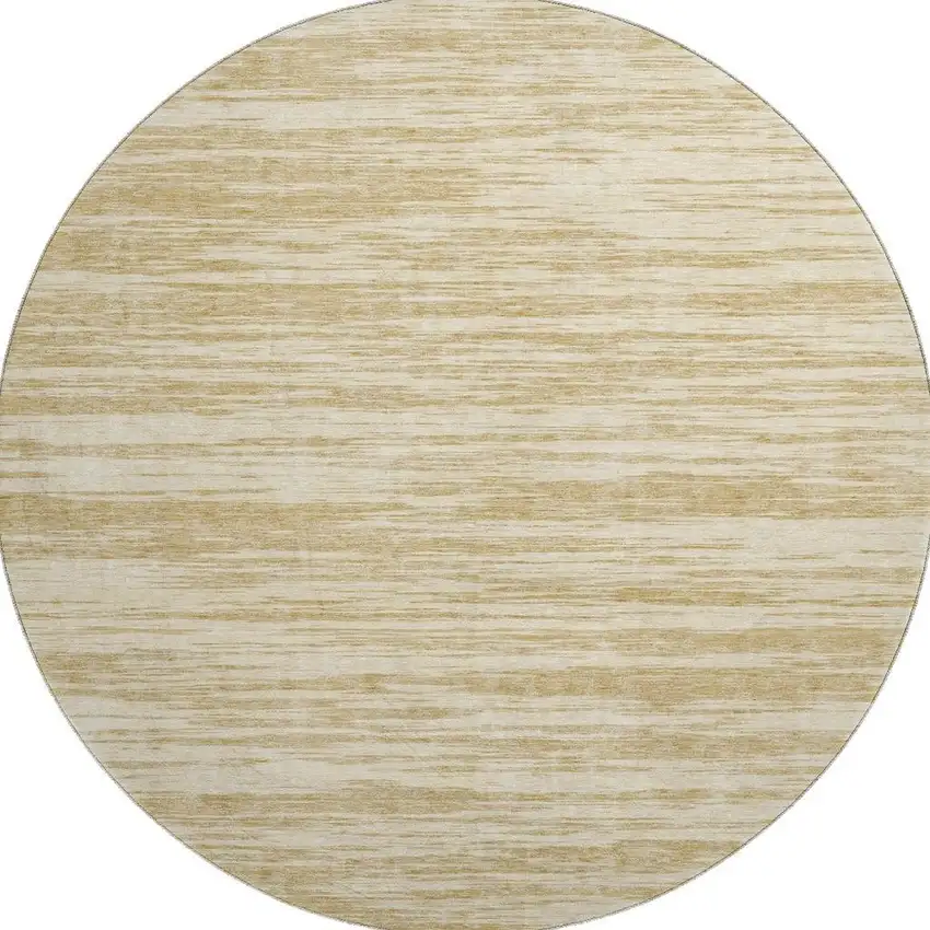 8' Gold And Beige Striped Washable Round Rug With UV Protection Photo 2