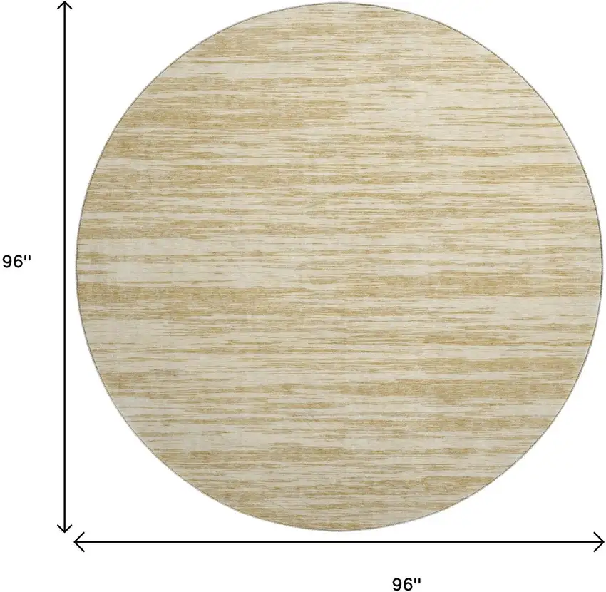 8' Gold And Beige Striped Washable Round Rug With UV Protection Photo 9