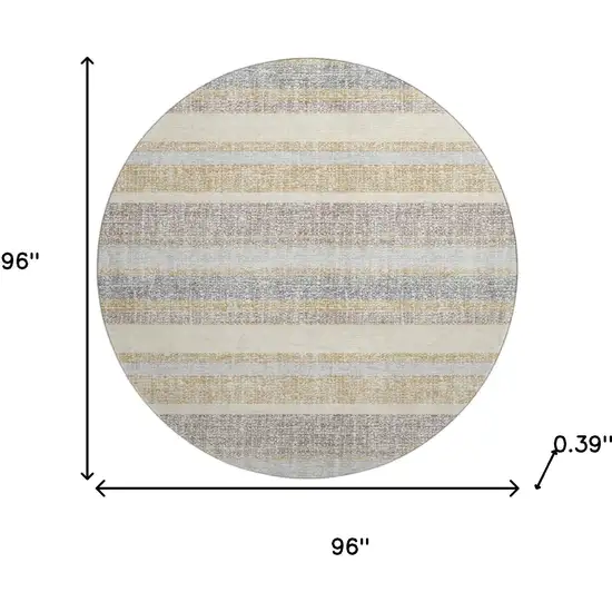 8' Gold And Beige Striped Washable Round Rug With UV Protection Photo 8